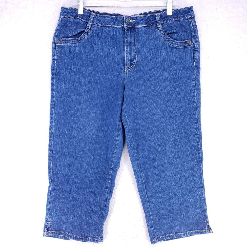 Living Planet Cut Cuff Jean Capri Women Size 14 Mid Rise Denim Casual Pants